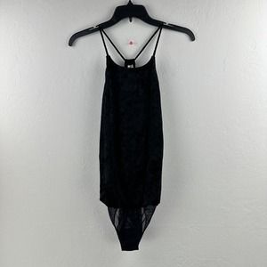 Saki Silver Women Black‎ Bodysuit S Racerback Spaghetti Straps Crushed Velvet